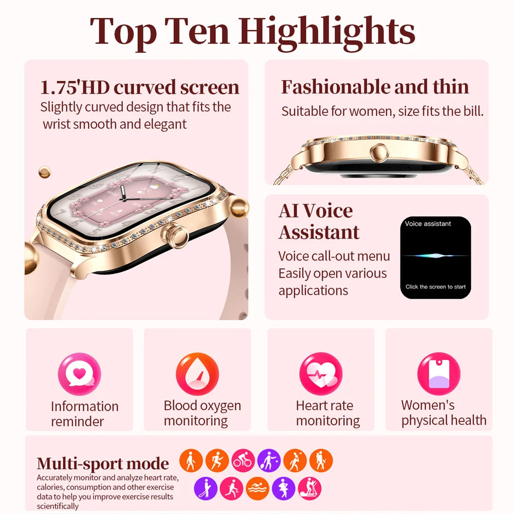 Elegant women's fitness smartwatch with call function