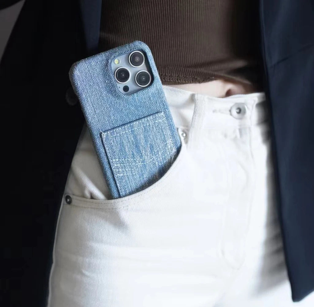 Retro Denim Kartenhülle stoßfest für iPhone