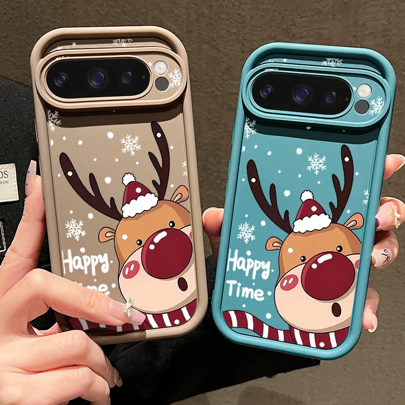 Weiche TPU Weihnachtshülle für Google Pixel 7 8 und 9 Serie stoßfest flexibel passgenau mit Hirschmotiv rutschfestes Silikon Case