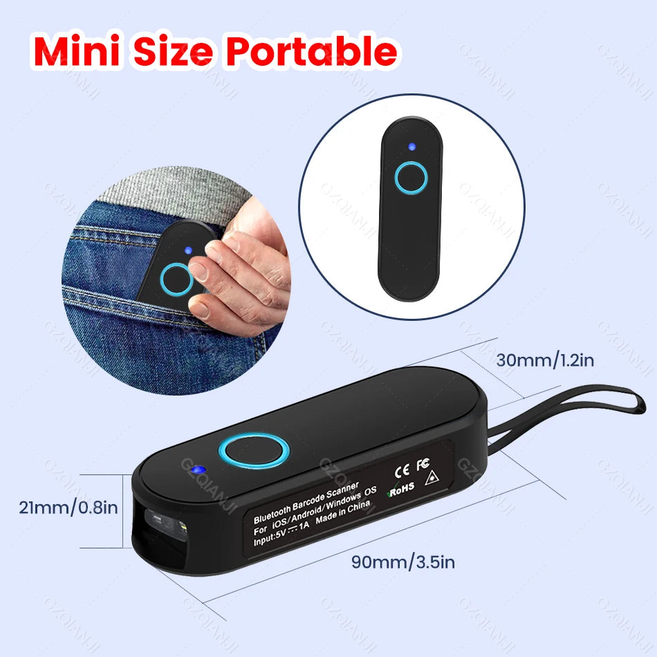 Tragbarer Bluetooth 2D Mini Barcode Scanner Pocket