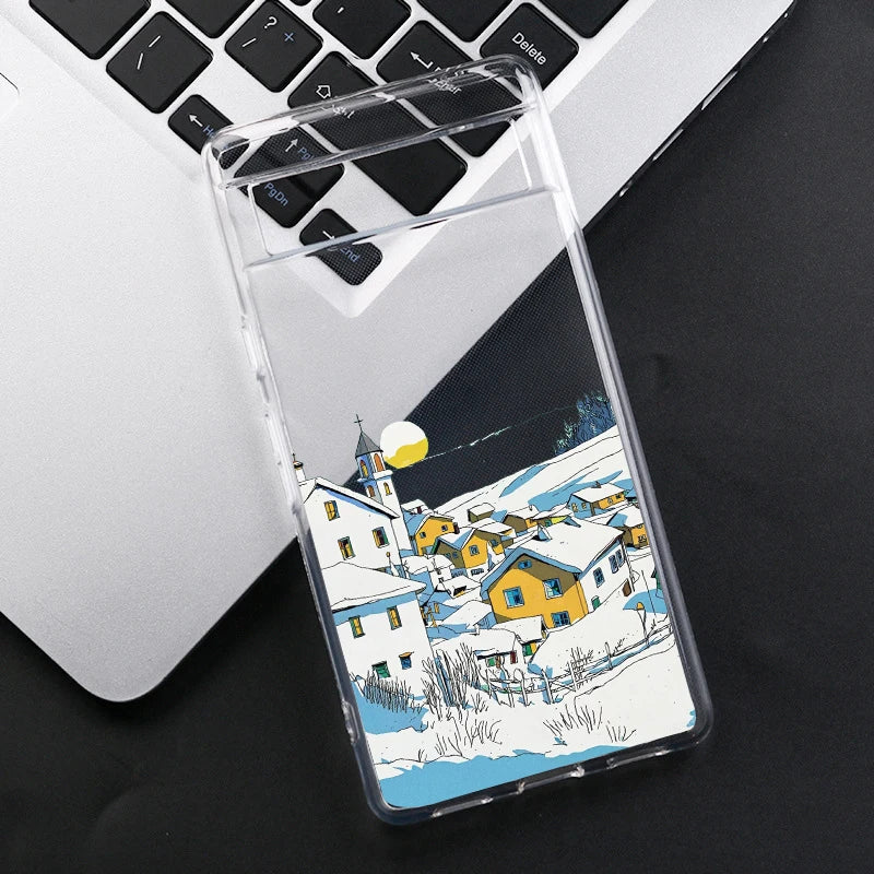 Weihnachts Szene TPU Hülle für Google Pixel 8 8 Pro 9 9 Pro und 9 Pro XL schlank leicht kratzfest staubdicht flexibles Silikon und Kunststoff