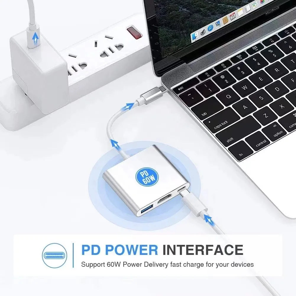 Hub USB-C 3 en 1 100 W avec HDMI et USB 3