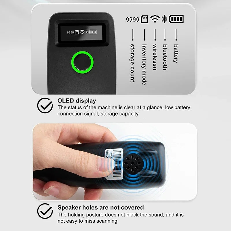 Mobiler Bluetooth 2D Barcode Scanner mit Display
