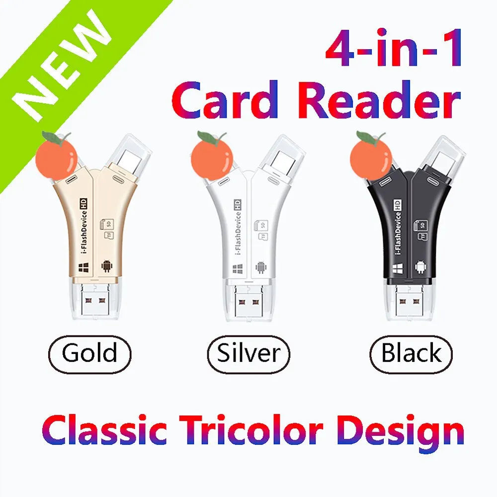 4-in-1 Card Reader USB-C, Lightning & Micro SD