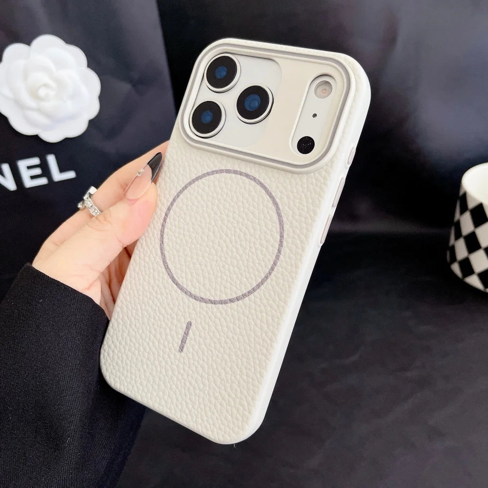 Luxus Leder Magnetische Magsafe Hülle Business TPU