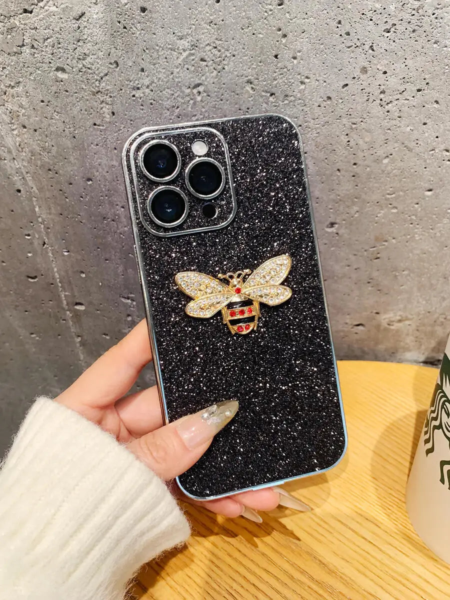 Luxuriöse Glitzer-Hülle mit 3D-Biene für iPhone 17
