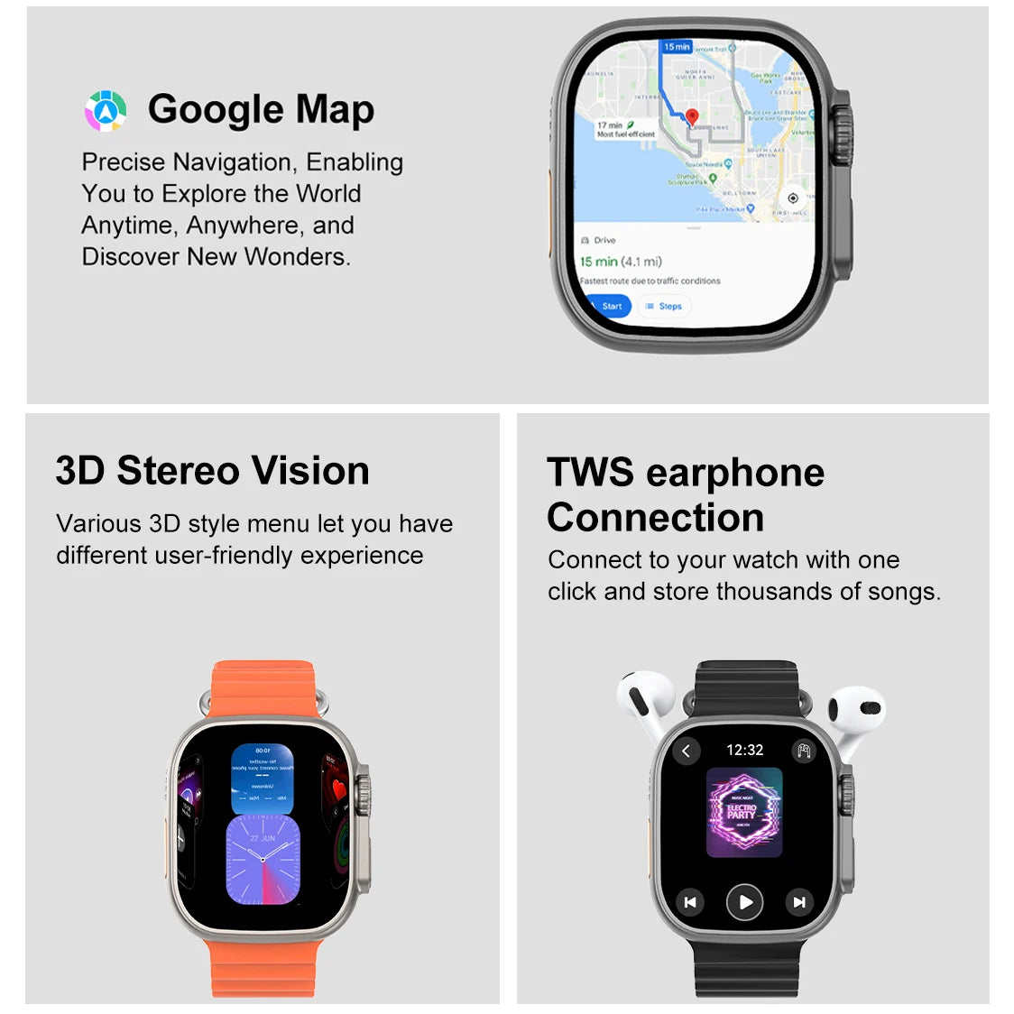 Intelligente Smartwatch 2025 mit NFC & Google Maps