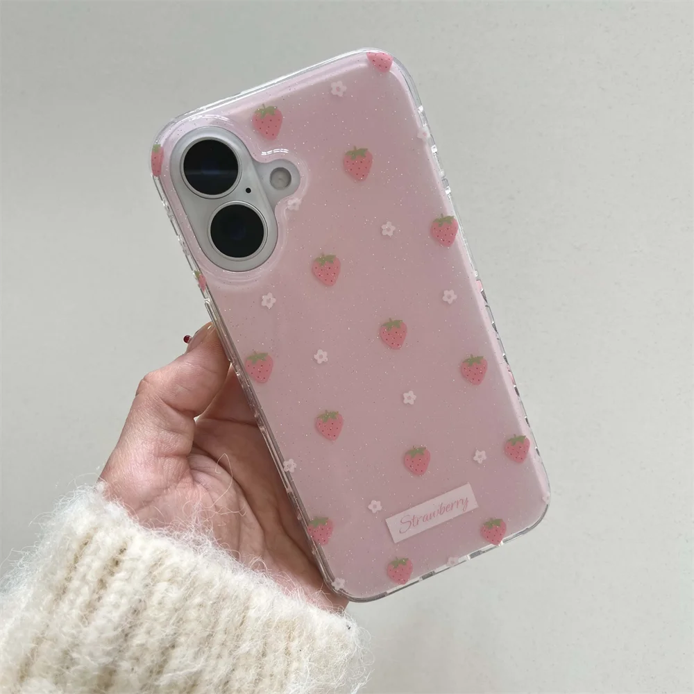 Niedliche Erdbeer-Blumen Hülle für iPhone 16