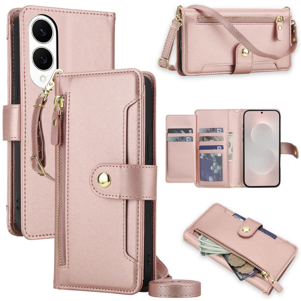 Crossbody Leder Brieftasche Hülle für Samsung
