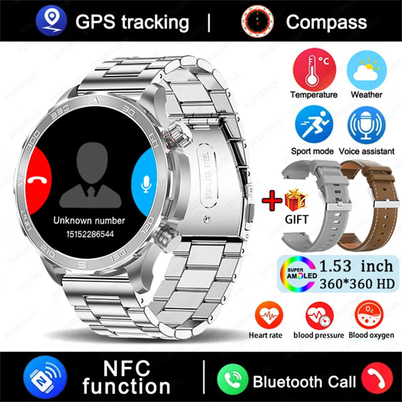 Sports Smartwatch 2025 with GPS, NFC & AMOLED display