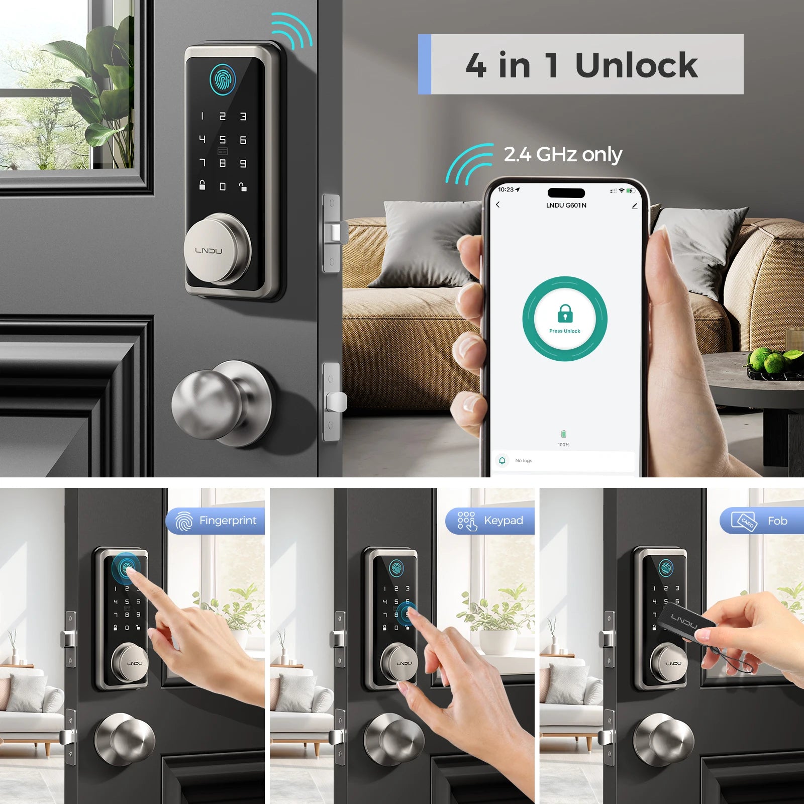 LNDU G601N Smart Türschloss mit 360° Fingerabdruck