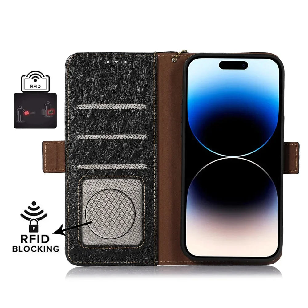 Ostrich Leder Flip Wallet Case für Galaxy S25
