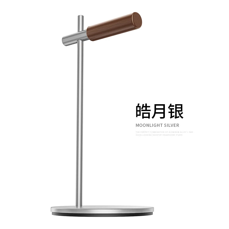 Elegant headphone stand made of walnut wood and aluminum