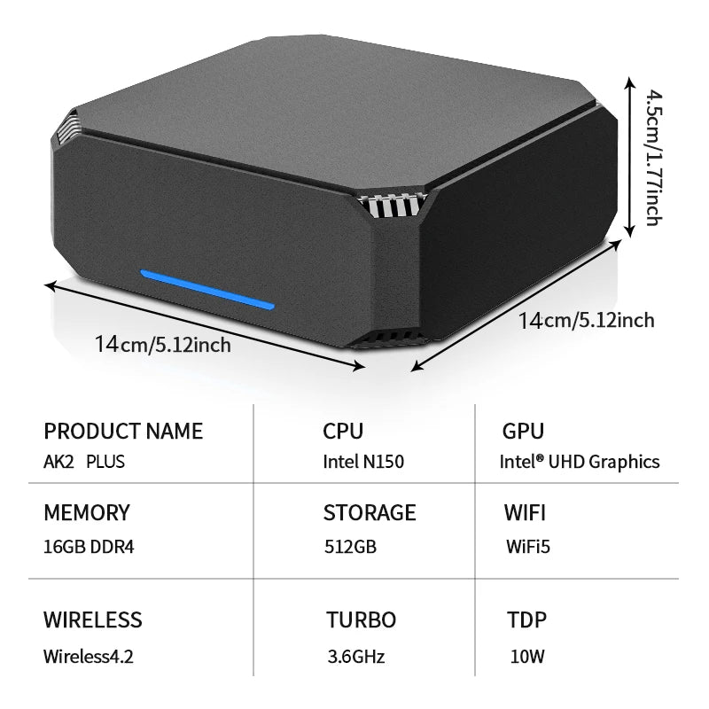 Kompakter Mini PC Intel N150, 16GB RAM, 512GB SSD