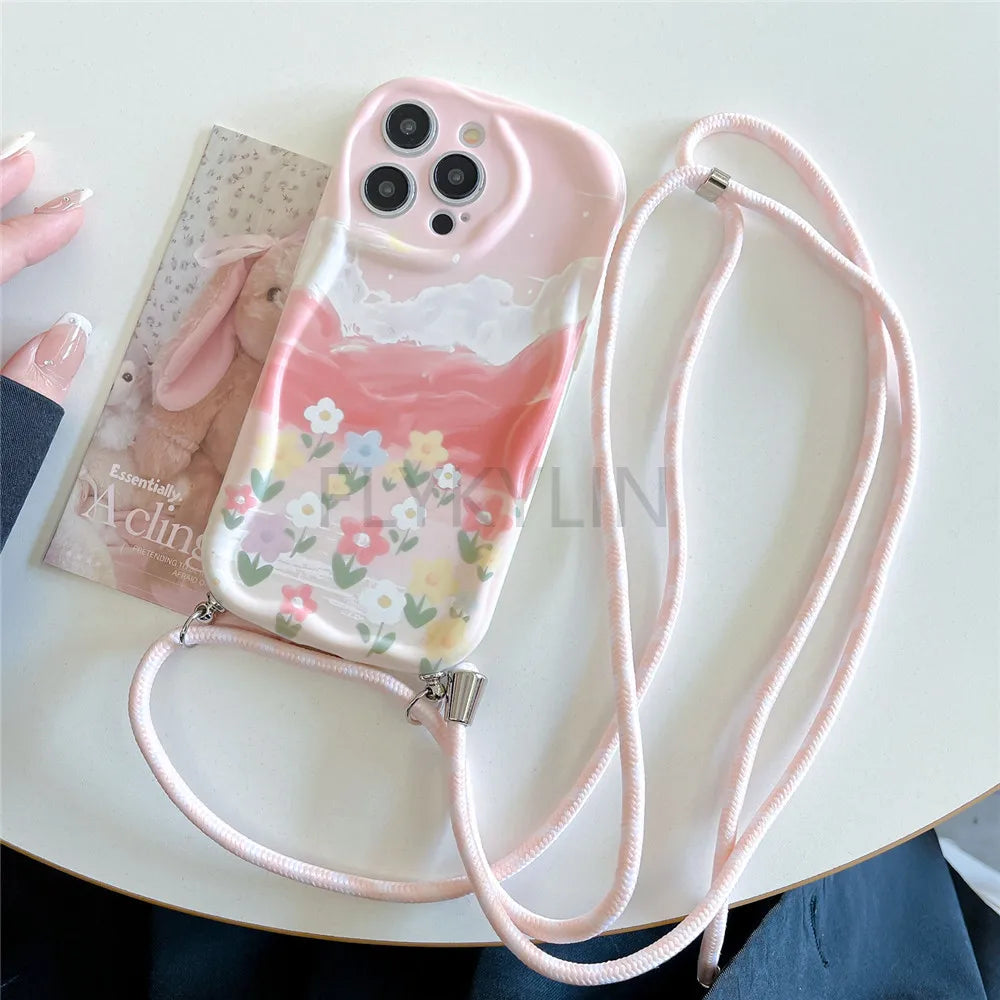 Blumen Crossbody Handyhülle mit Band für Samsung