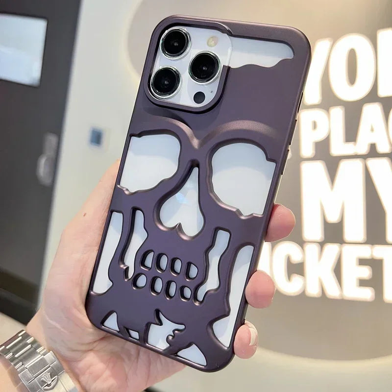 3D Matte Metallic Skull Phone Case for iPhone
