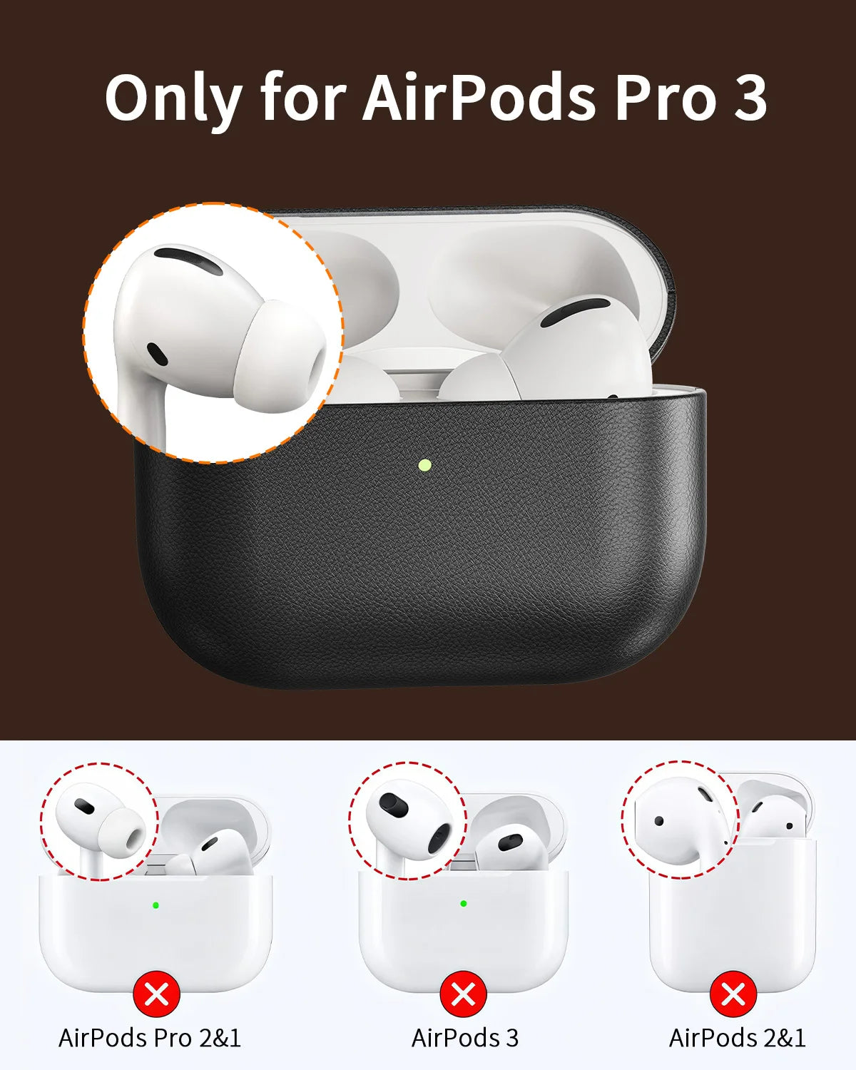 Echte Lederhülle für AirPods Pro 3 stoßfest mit Haken