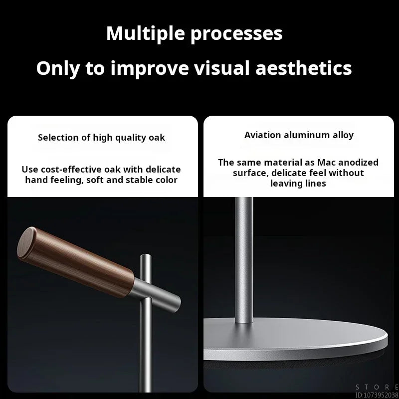 Elegant headphone stand made of walnut wood and aluminum