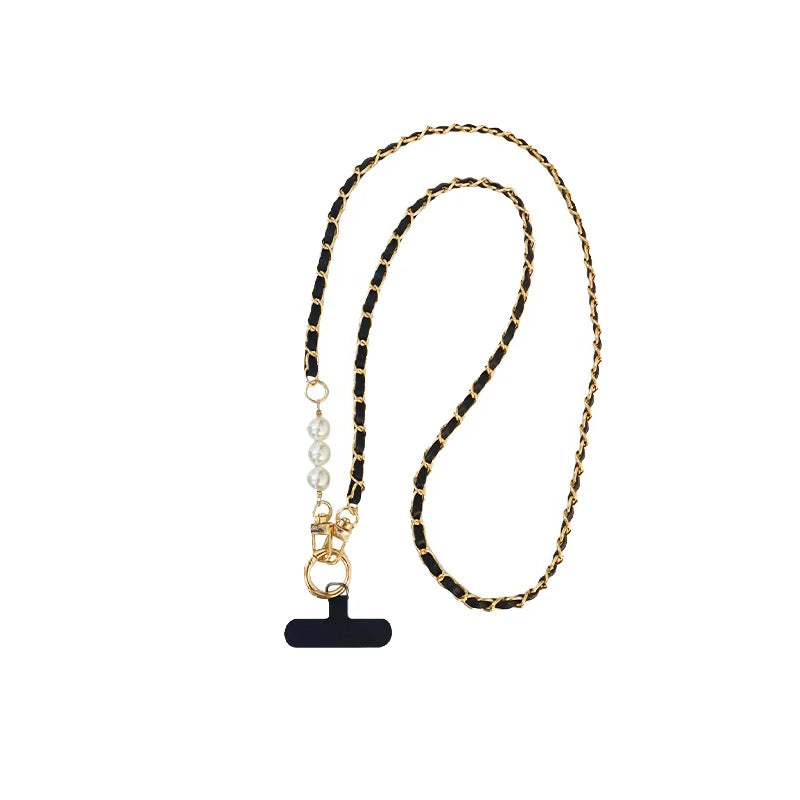 Damen Leder Lanyard mit Perlen & Metallkette