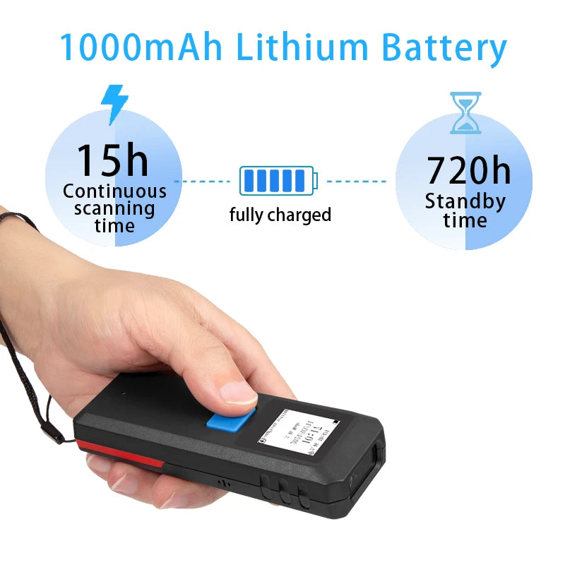 Tragbarer Mini Bluetooth Barcode Scanner mit Display