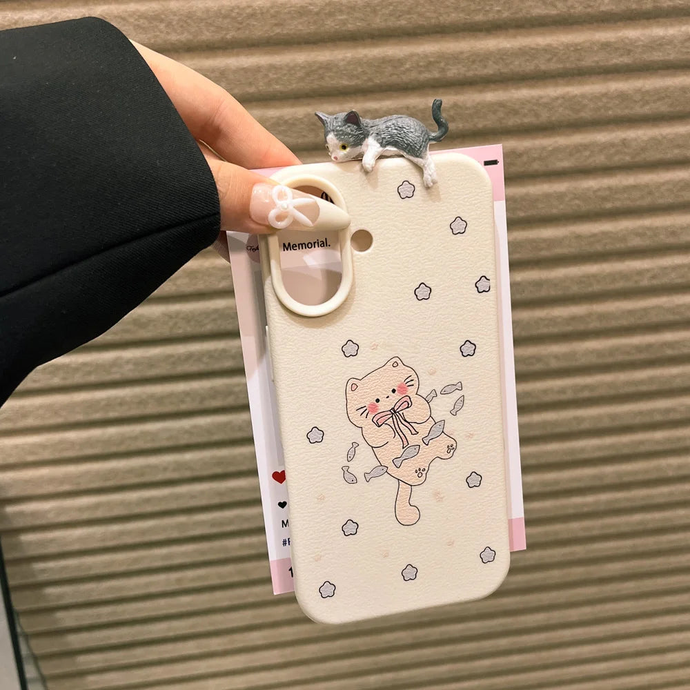 3D Cat Leather Case for iPhone 17 & 16