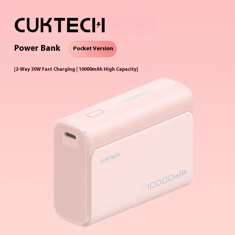 Compact 10000mAh power bank with integrated cable