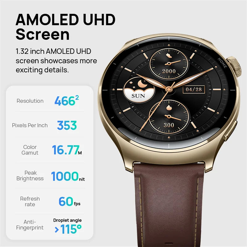 Leichte Smartwatch 1.32" AMOLED GPS Sportmodi Metallgehäuse