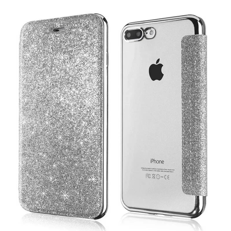 Glitter leather flip case for iPhone 17 with card slot