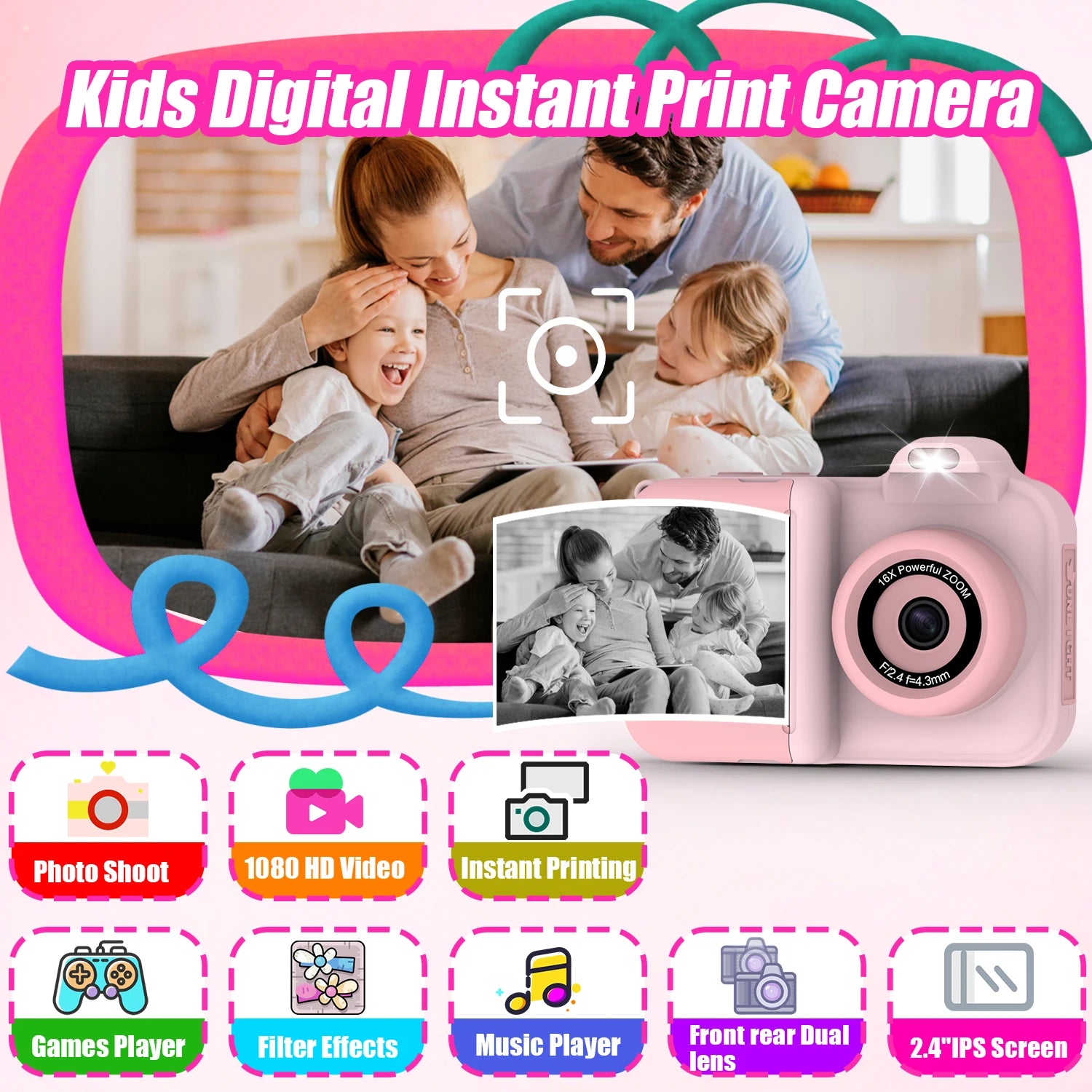 Sofortdruckkamera Kinder Mini HD Video Fotodruck Spielzeug