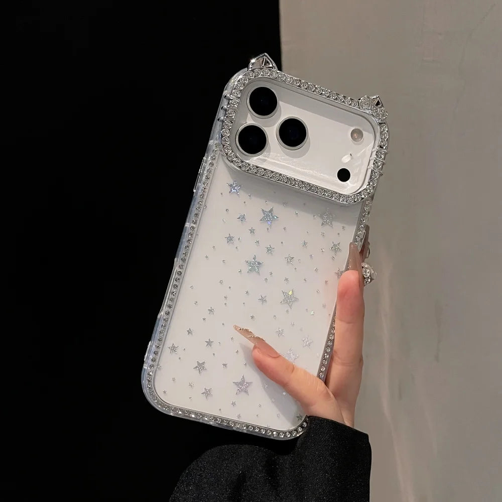 Luxuriöse Glitzer Katzenohren Hülle für iPhone 17 Pro Max