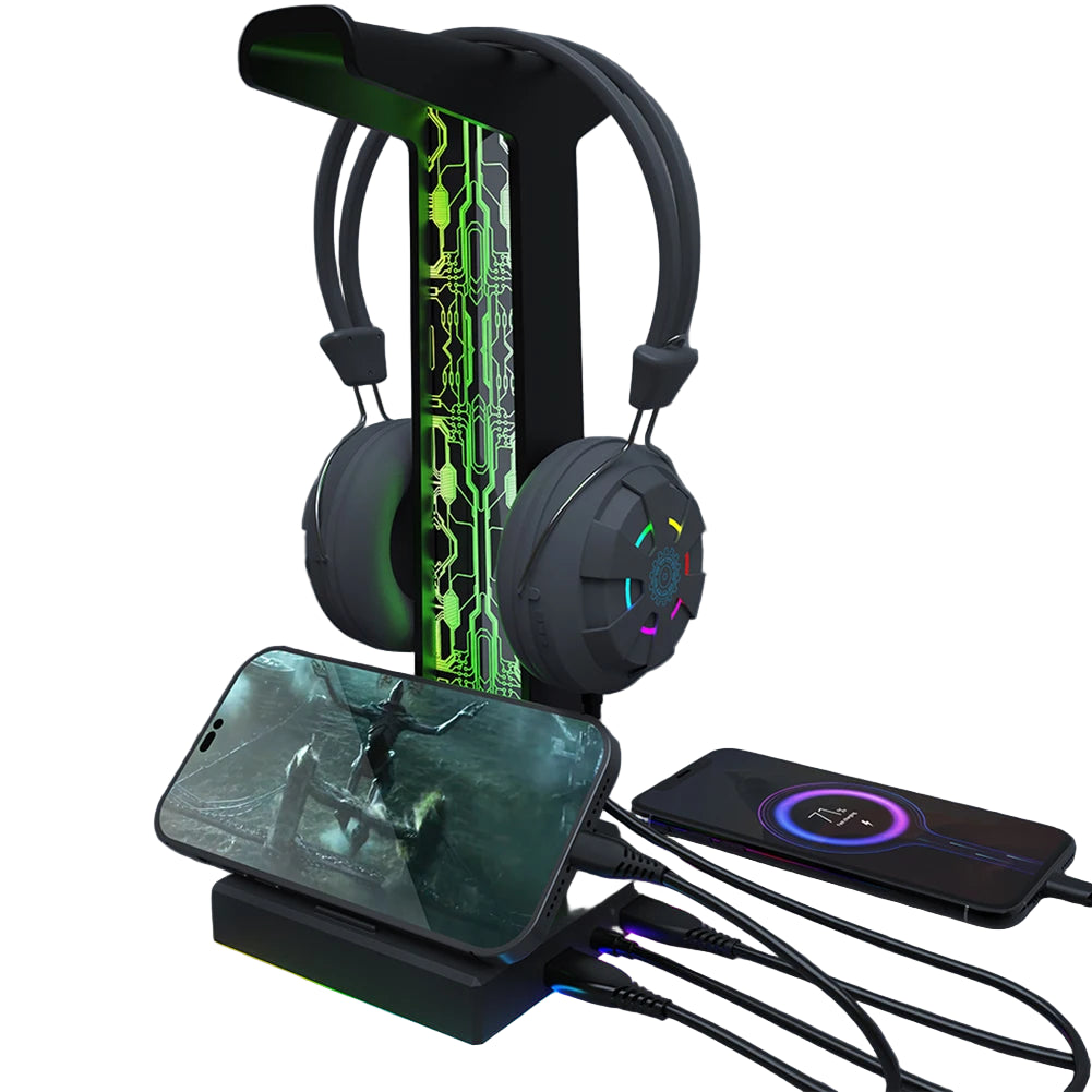 RGB Gaming Headphone Stand with Dual USB and Light
