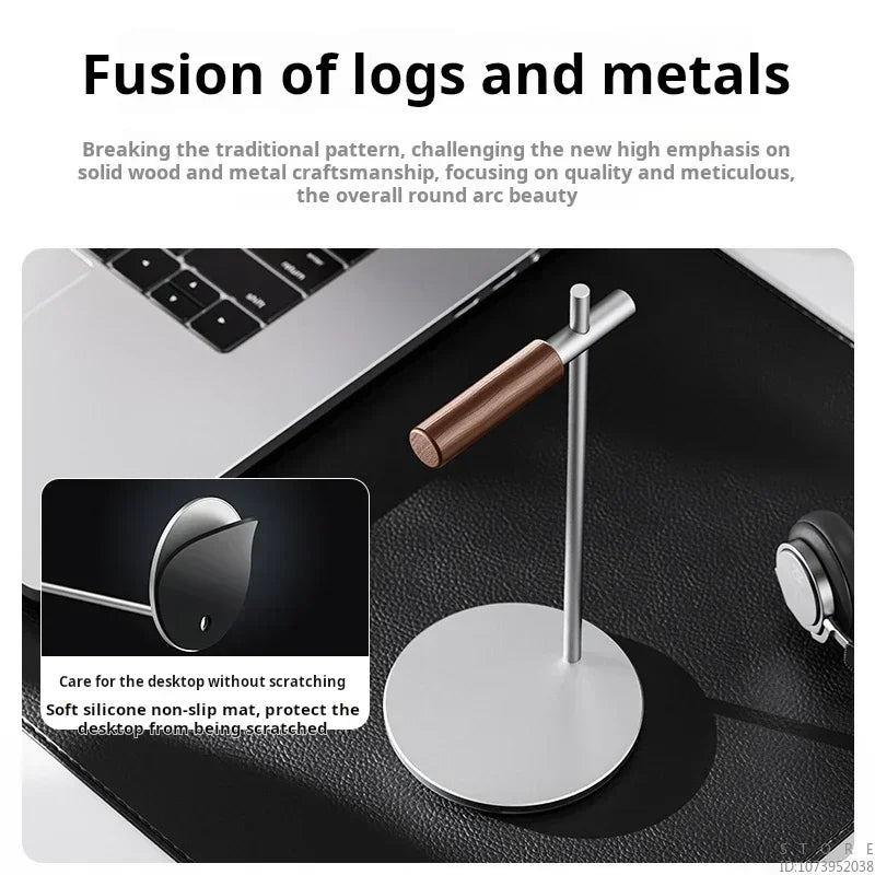 Elegant headphone stand made of walnut wood and aluminum