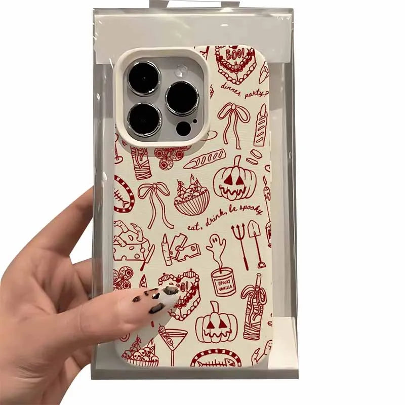 Pumpkin Ghost Leather Case for iPhone 16-14 Models