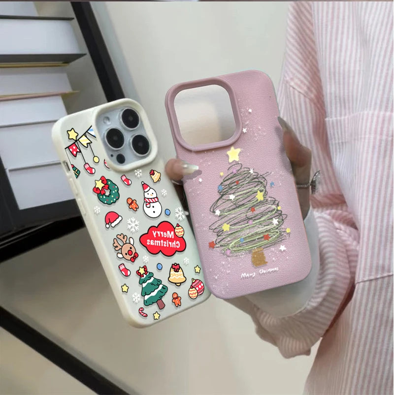 Handyhülle für Samsung S25 PU Leder Weihnachtsbaum