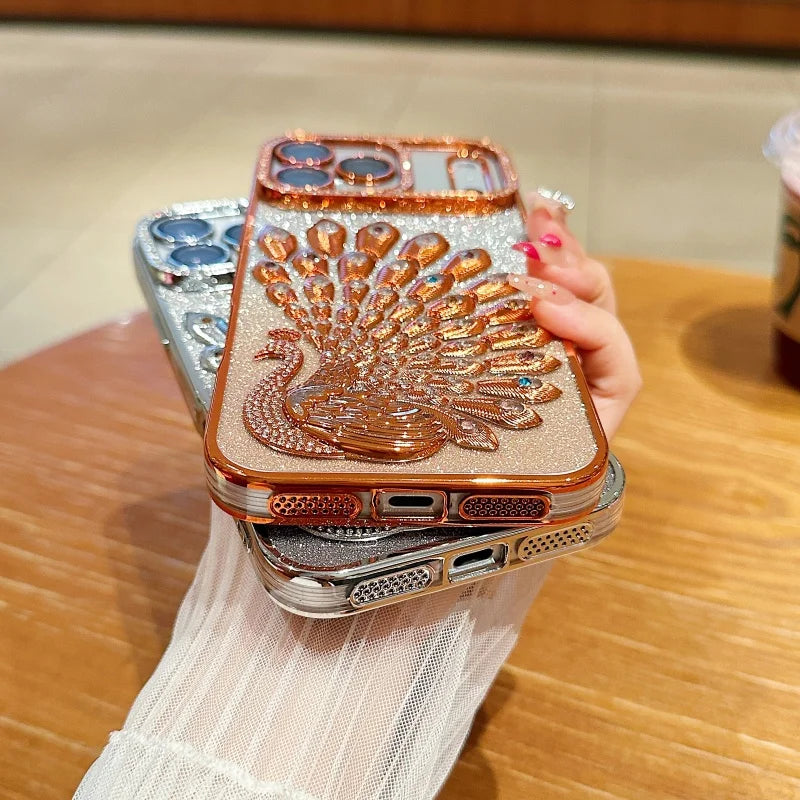 Luxus Glitzer-Pfau Hülle für iPhone 17 & mehr