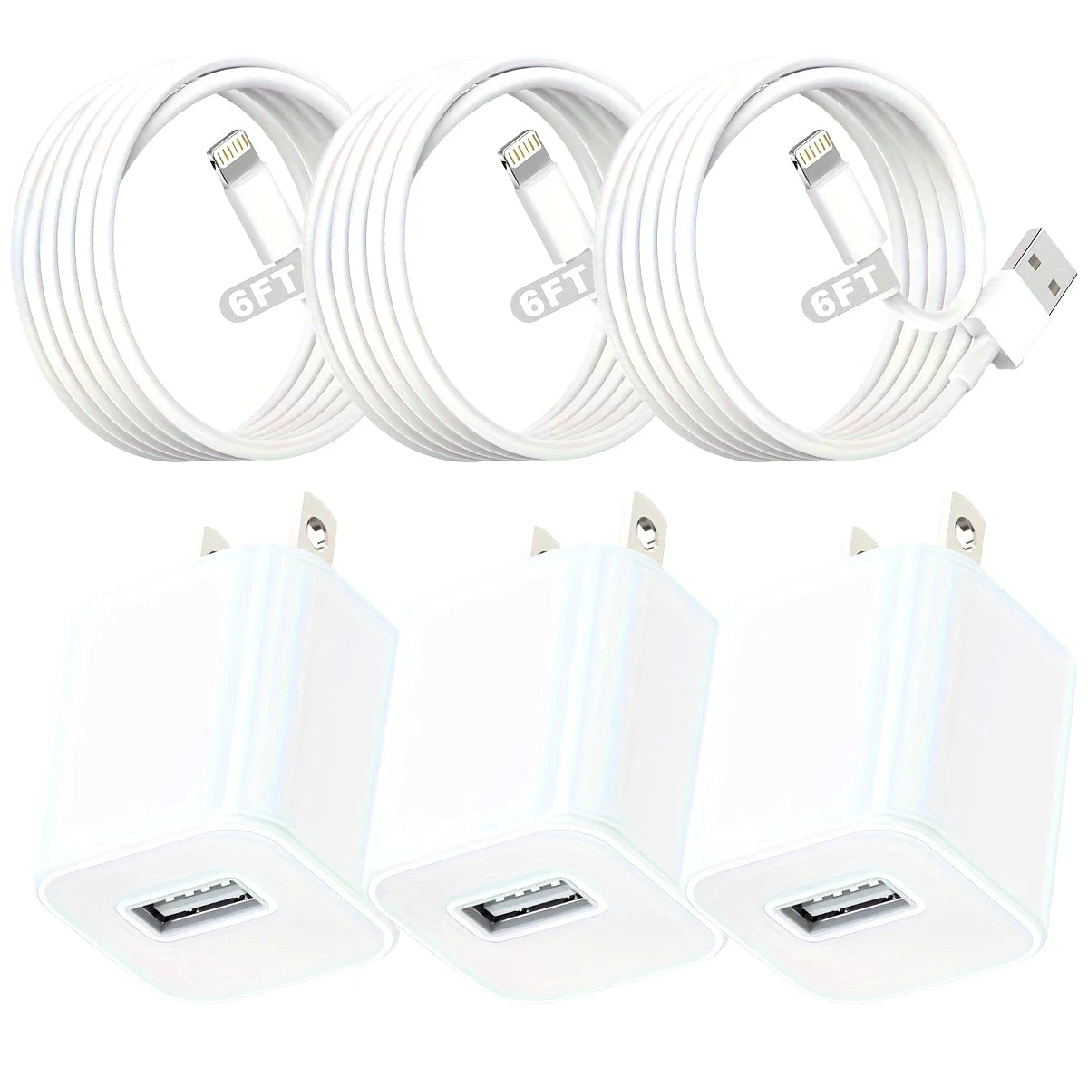 3er Set 6FT Datenkabel & USB Ladegerät