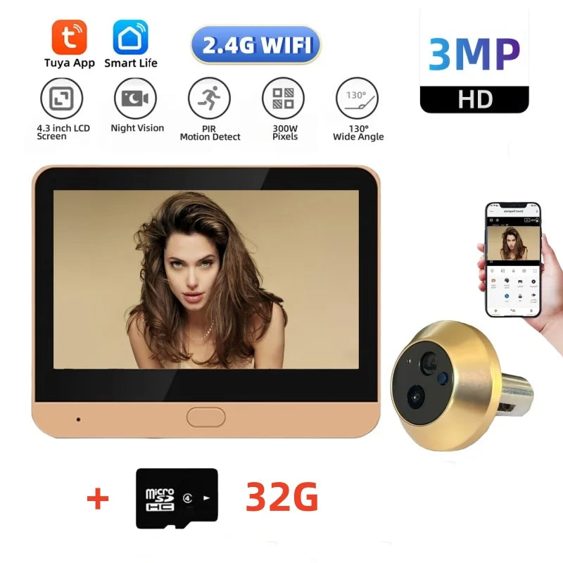 Smart Life WiFi Türspion Kamera 4.3" 3MP Bildschirm
