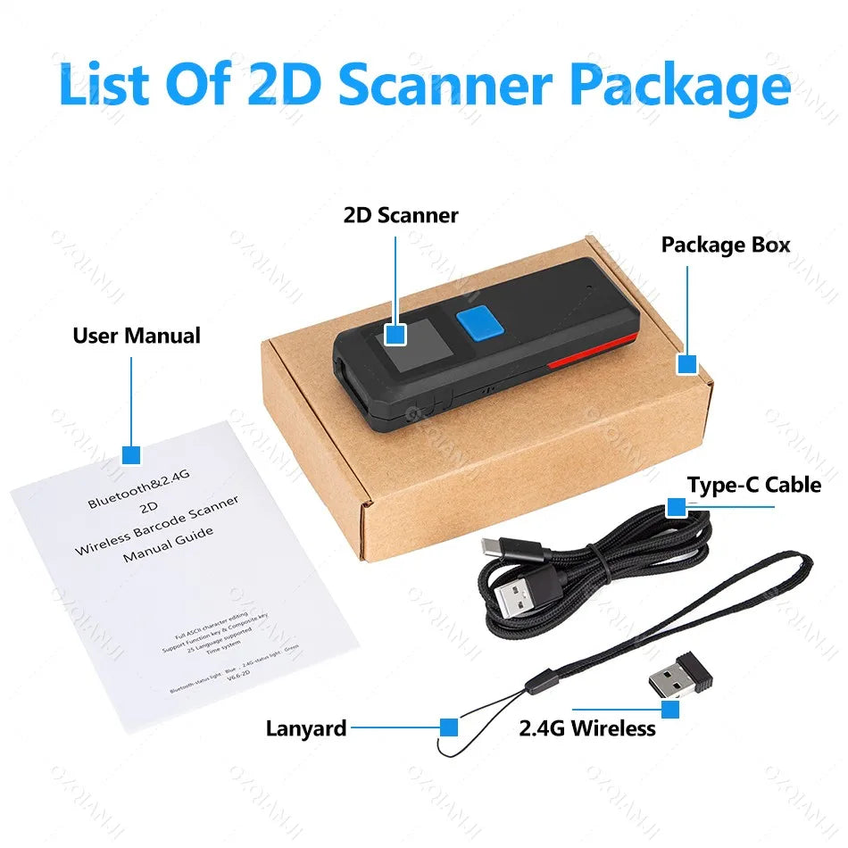 Tragbarer Bluetooth 1D 2D Laser Barcode Scanner Mini