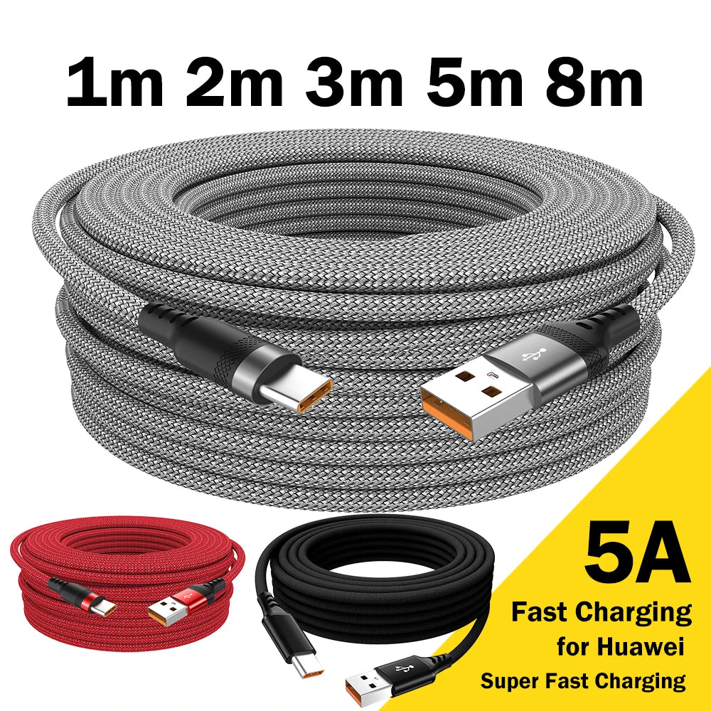 USB-C Kabel 5A Schnellladen 3–8 Meter