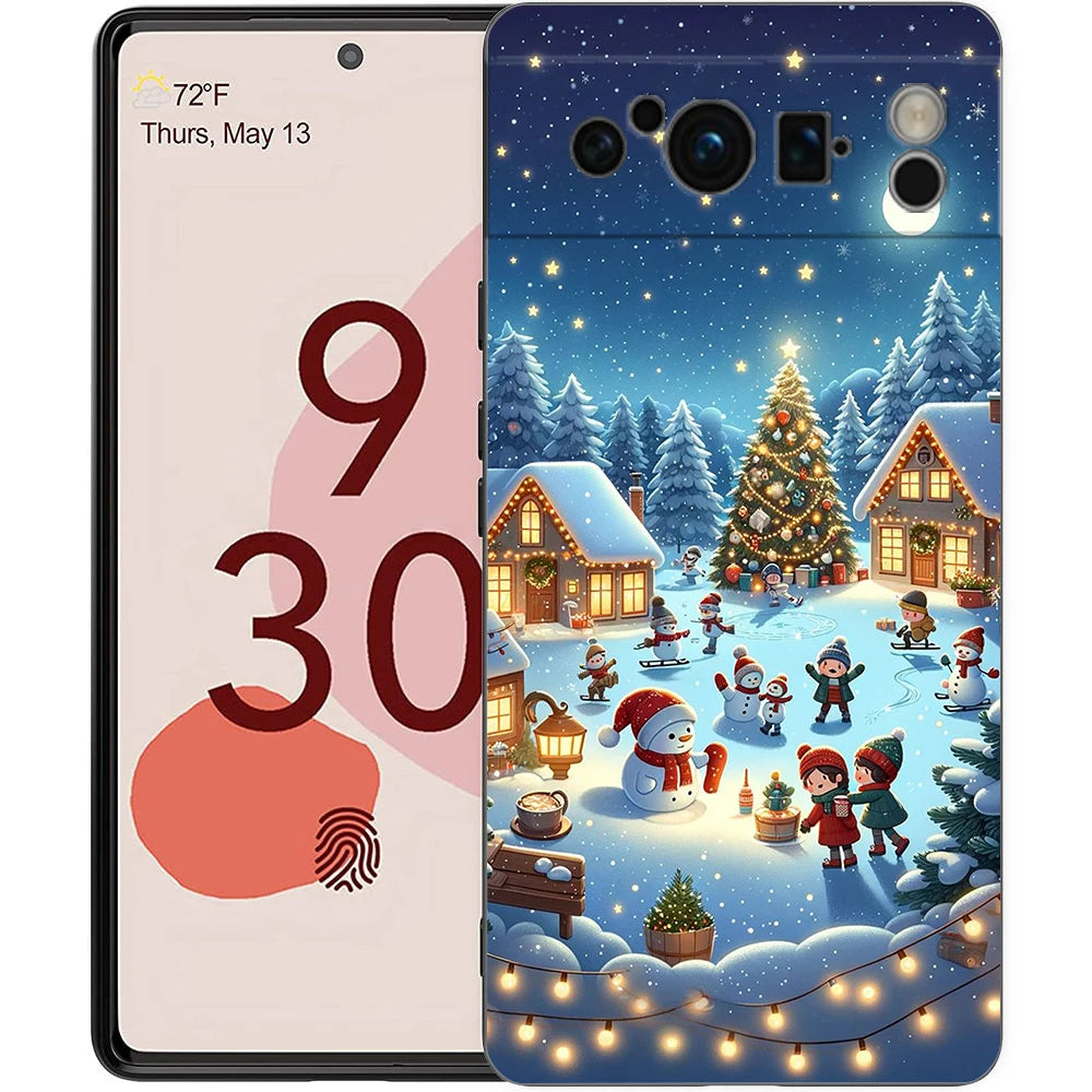 Pixel 9 8 Hülle Cartoon Silikon TPU Halbgewickelt Weihnachten Case