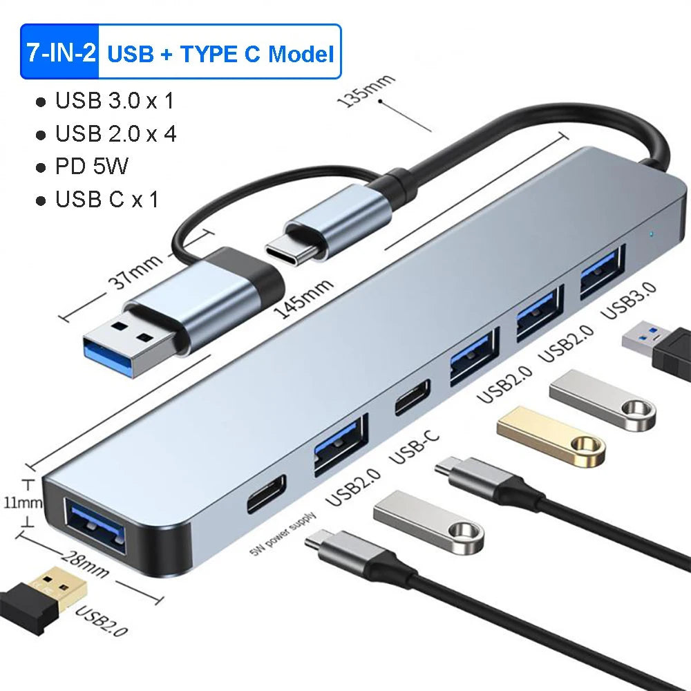 USB C Hub 7-in-1 Aluminium Extender
