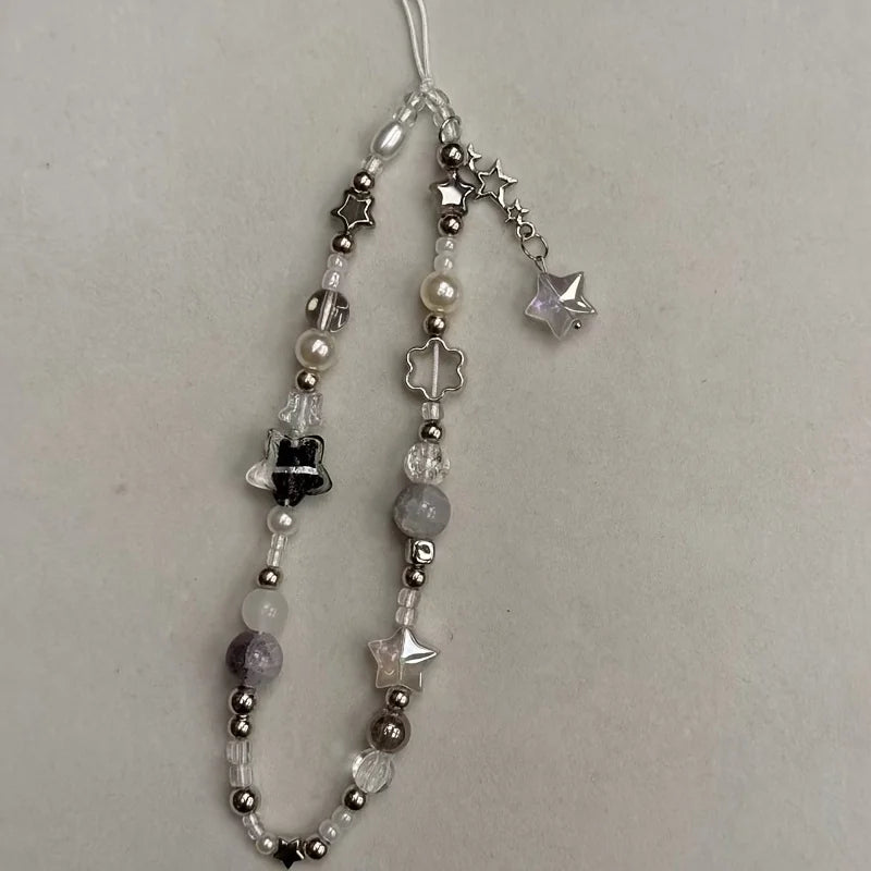 Silber Stern Perlen Handyanhänger Lanyard Charme