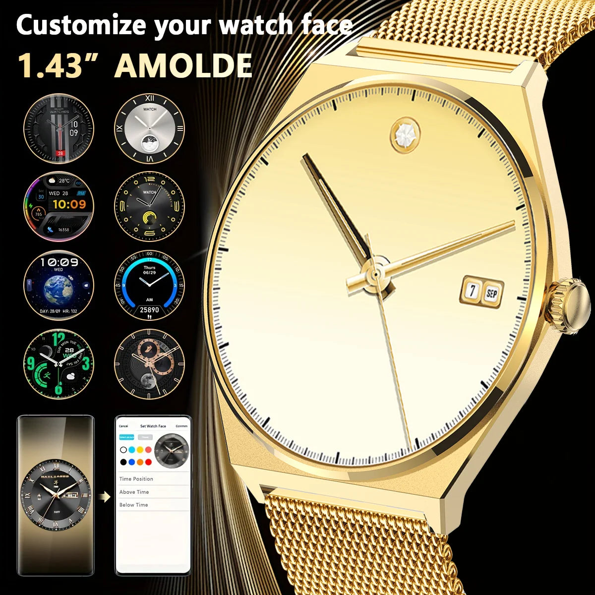 Ultra dünne Smartwatch 1,43" AMOLED HD Display