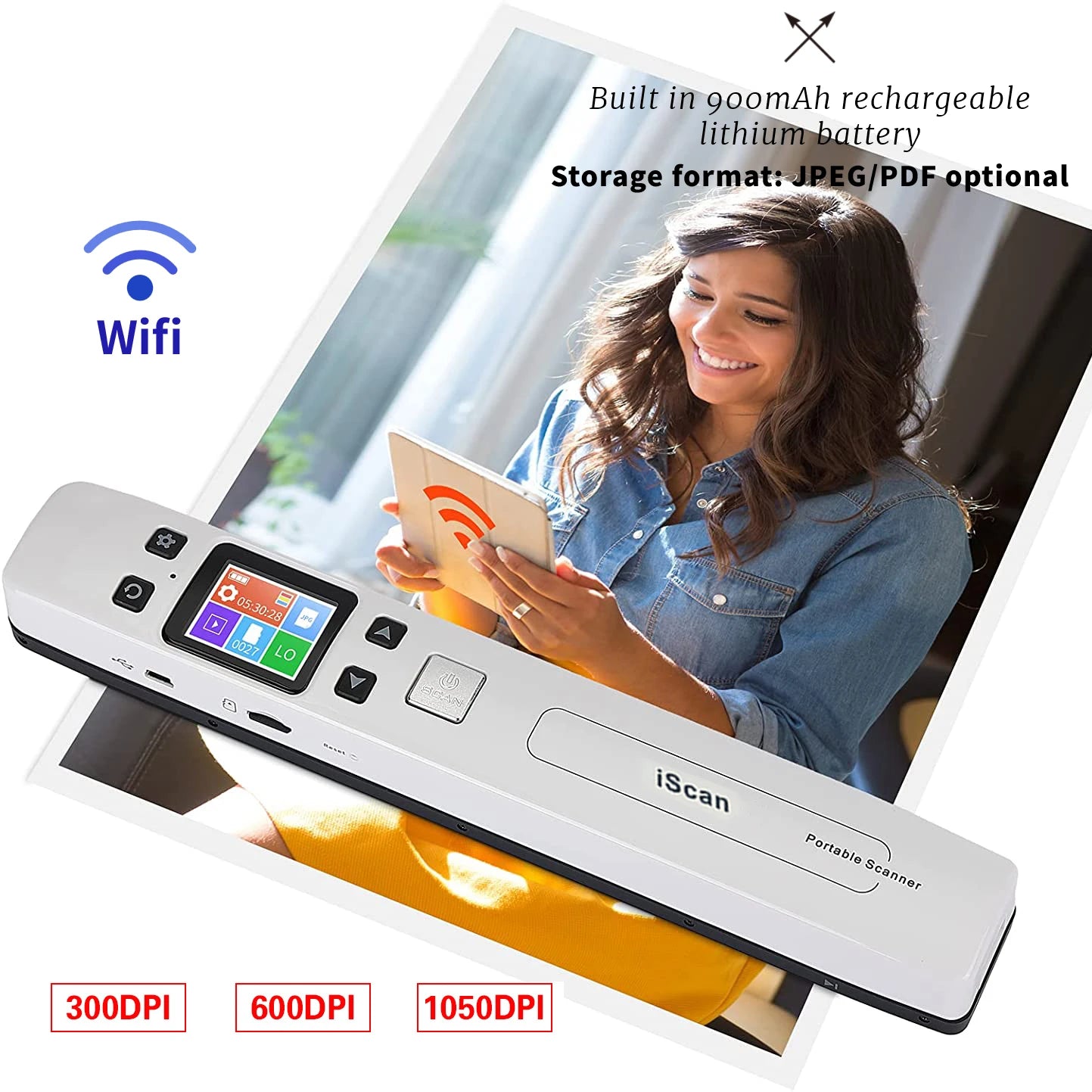 Tragbarer WLAN-Dokumentenscanner mit 1050 DPI