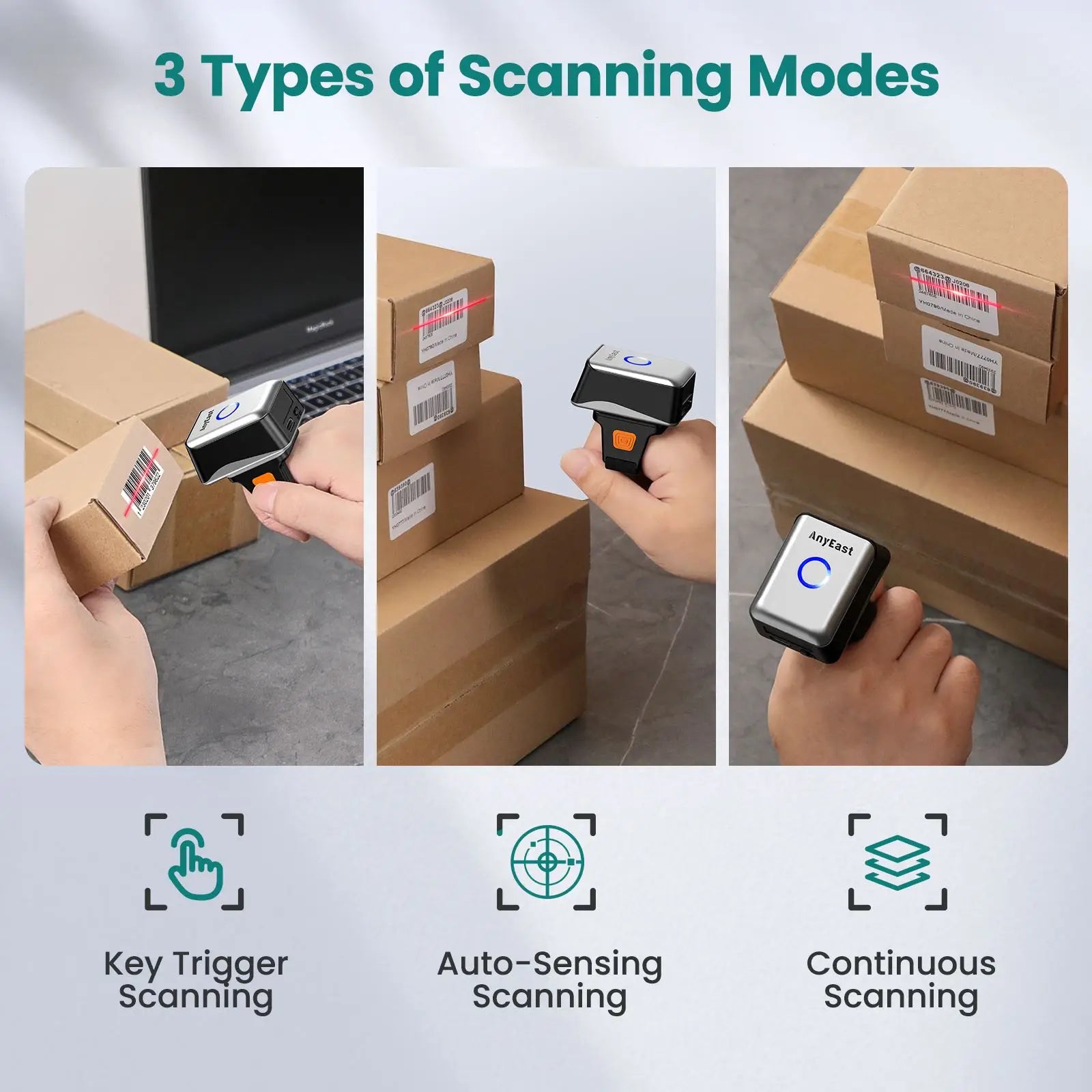 Mini Ring Barcodescanner 1D mit Bluetooth & USB