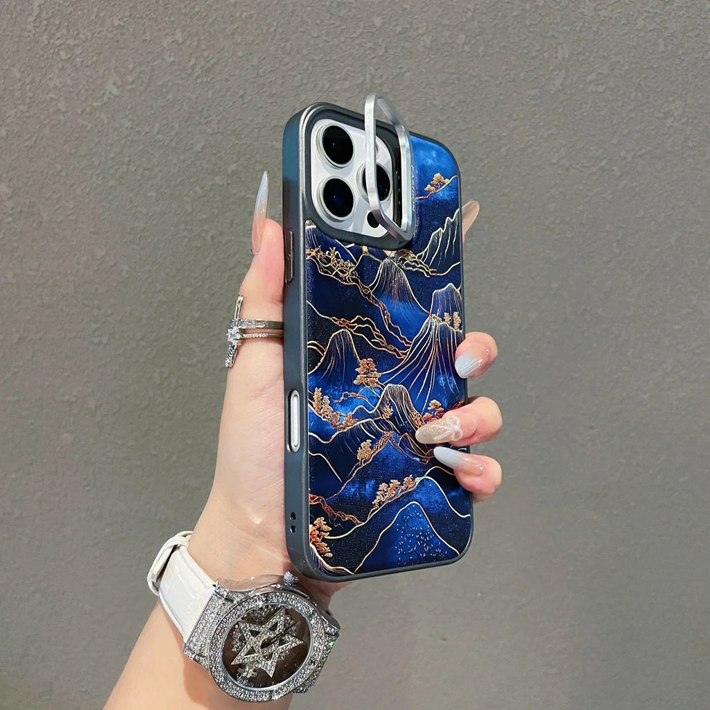 Kunstvolle Ginkgo Blatt Hülle für iPhone 17 mit Halter