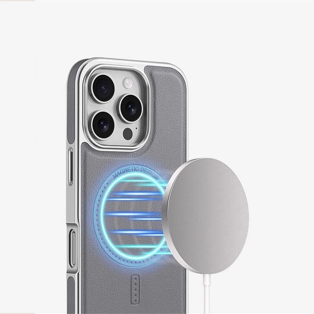 Luxus Plating Rahmen PU Leder Magnetische Hülle für iPhone 17