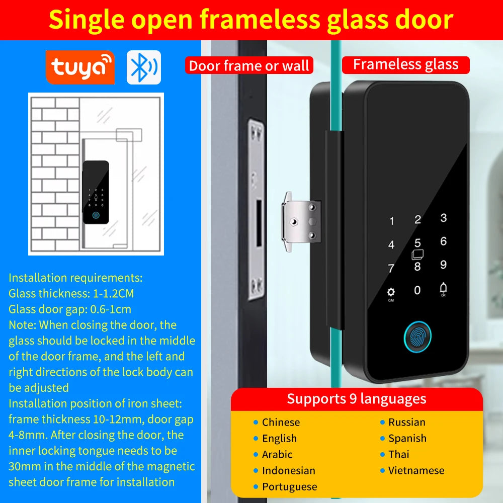 Tuya Smart Glas Türschloss mit Fingerabdruck & App