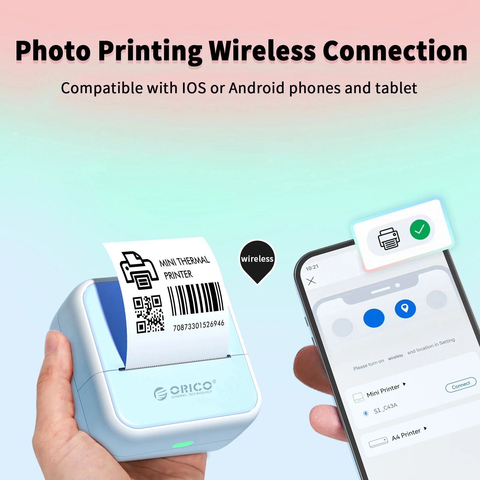 Orico Mini Bluetooth Etiketten- & Fotodrucker tragbar