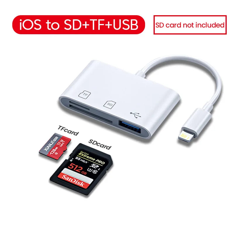 4-in-1 OTG Type-C Lightning SD TF Card Reader
